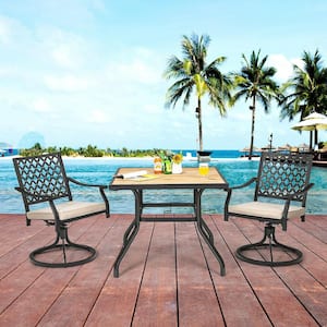 Patio Square Wood Outdoor Dining Table Metal Bistro Table Garden Poolside Backyard