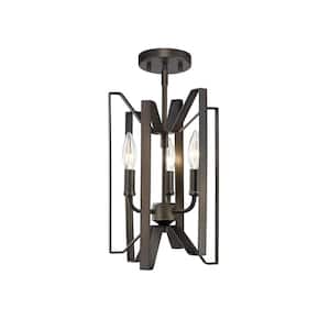 Marsala 9 in. 3-Light Bronze Semi Flush Mount Light with No Bulbs Included