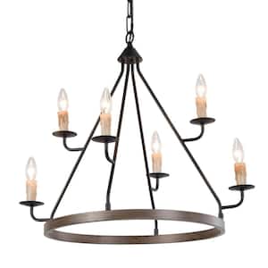 Farmhouse 6-Light Black Round Candle Tiered Chandelier for Living Room and No Bulb Included