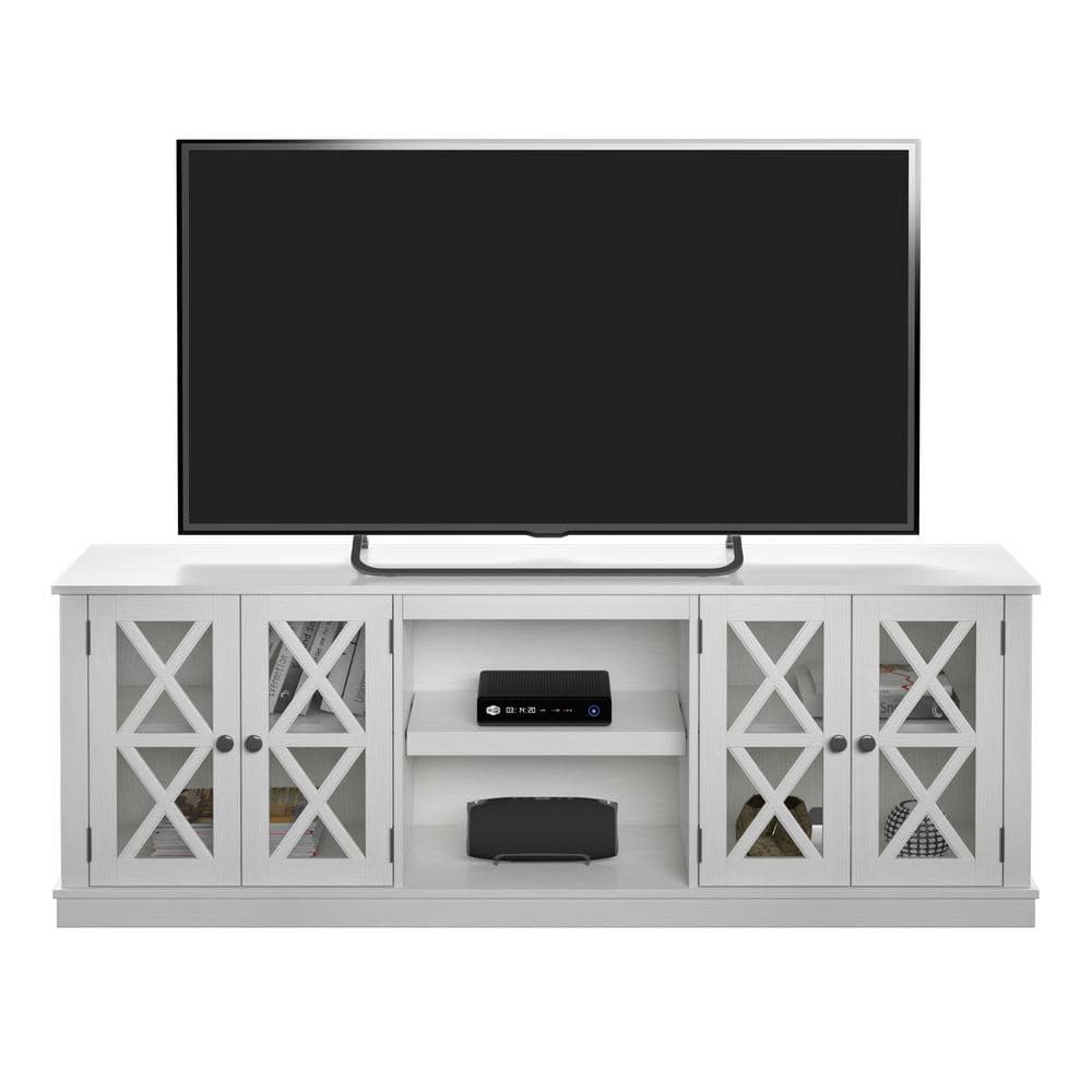 White Farmhouse TV Stand with Cabinets for 80" TVs