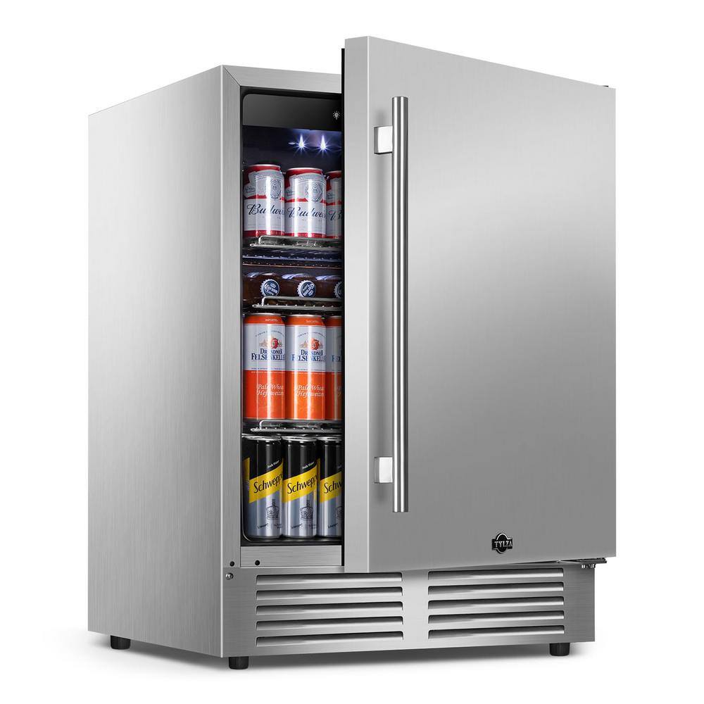 TAZPI 4.9cu. ft. 24 in. 190 Can Built-In/Freestanding Outdoor Cooler Fridge with 4 wheels, Weatherproof, Stainless Steel