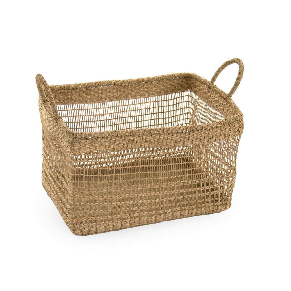 Zentique Rectangular Handmade Wicker Seagrass Woven Over Metal Large