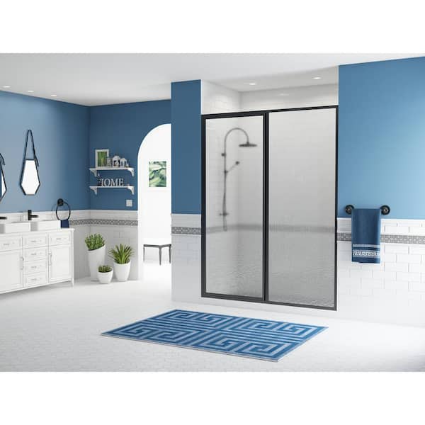 Coastal Shower Doors Legend 47.5 in. to 49 in. x 69 in. Framed Hinged Swing Shower Door with Inline Panel in Matte Black with Obscure Glass