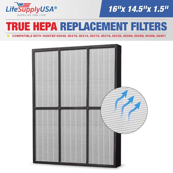 LifeSupplyUSA True HEPA Air Filter Replacement Compatible with Hunter 30940 30210 30214 30215 30216 30225 30260 30398 30400 30401