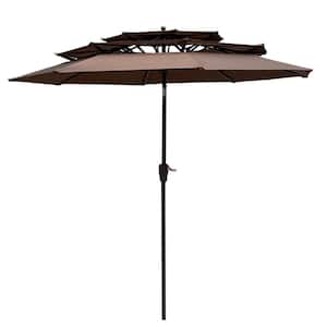 9 ft. Metal 3-Tiers Outdoor Patio Umbrella with Crank and Tilt and Wind Vents in Chocolate