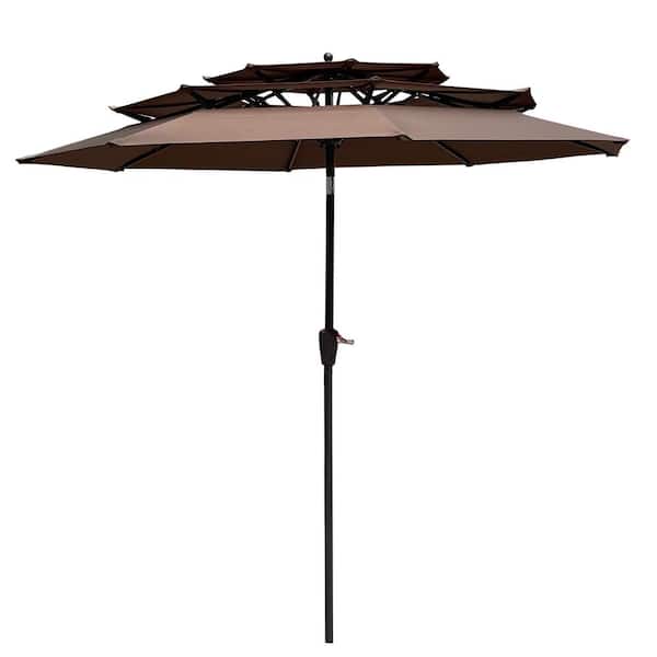 Unbranded 9 ft. Metal 3-Tiers Outdoor Patio Umbrella with Crank and Tilt and Wind Vents in Chocolate