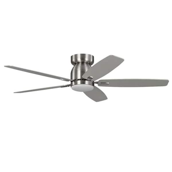 Grenada 52 in. Brushed Nickel Flush Mount Standard Ceiling Fan with White Adjustable LED, DC Motor, and Remote Control
