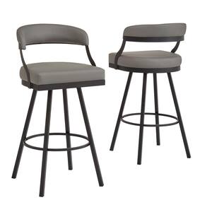 31" Gray Vegan Leather Black Finish Metal Frame Swivel Chair (Set Of 2)