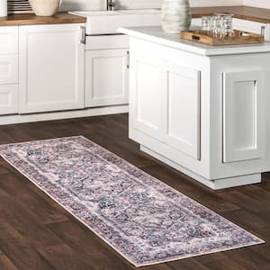 Kay Spill-Proof Machine Washable Blue 2 ft. x 8 ft. Distressed Persian Runner Rug