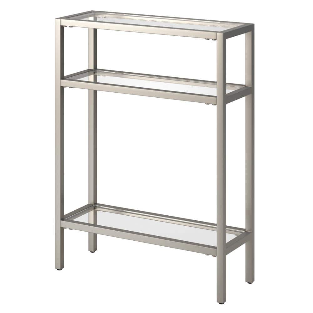 Elegant Satin Nickel 22" Metal & Glass Console Table with Shelf