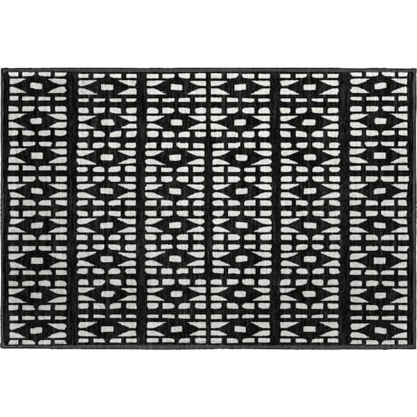 Addison Rugs Mayfield Premium Machine Washable Abstract AMF963 Black 1 ft. 8 in. x 2 ft. 6 in. Area Rug