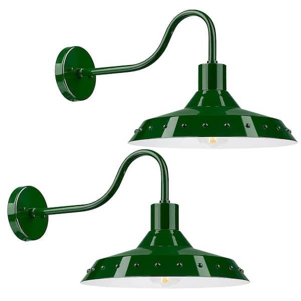 JAZAVA 16 in. Emerald Green Finish Outdoor Hardwired Wall Sconce with No Bulbs Included (2-Pack)