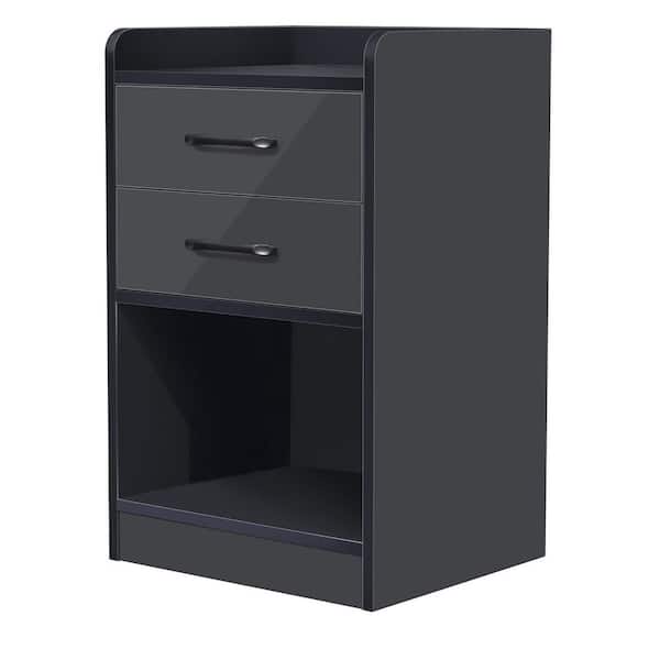 URTR 2-Drawer Dark Gray Nightstand USB Ports Wireless Charging Cabinet and LED Light (14.5 in. W x 13.8 in. D x 25.2 in. H)