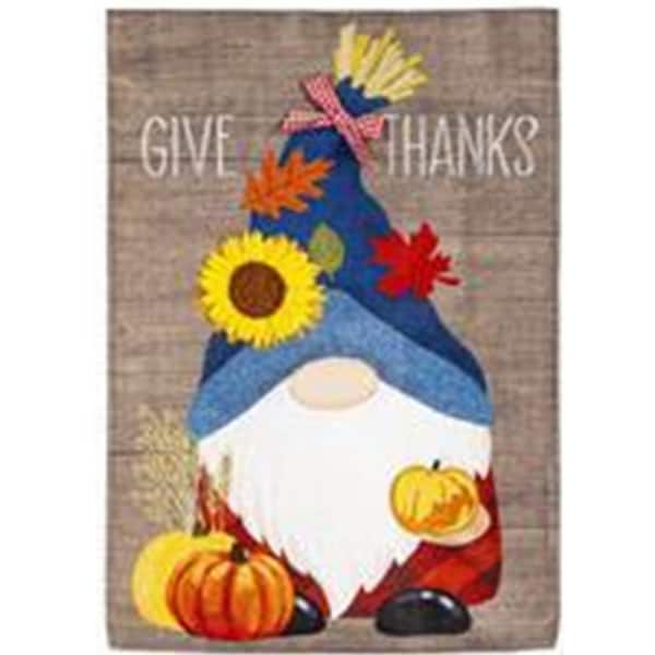 Meadow Creek 1 ft. x 1-1/2 ft. Give Thanks Fall Gnome Garden Flag