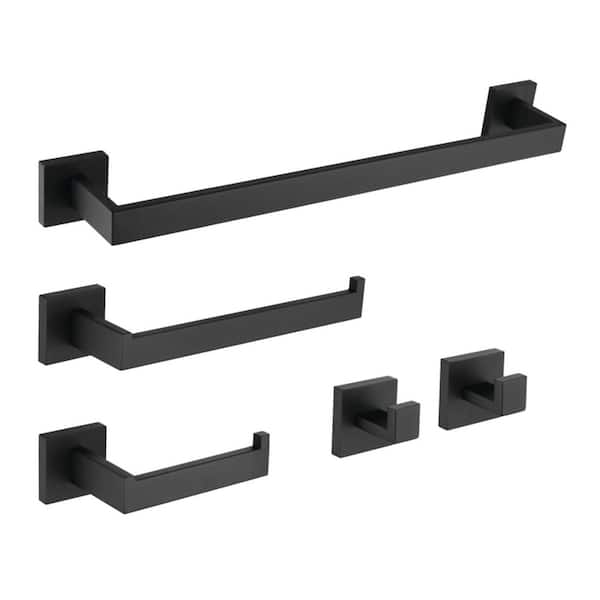 Lasdun 5-Piece Bathroom Accessory Set with 18" Towel Bar in Matte Black