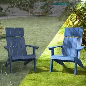 Gaia Traditional Curveback Slate Dark Blue Plastic Patio Adirondack Chair Outdoor Outdoor Chairs Set of 2