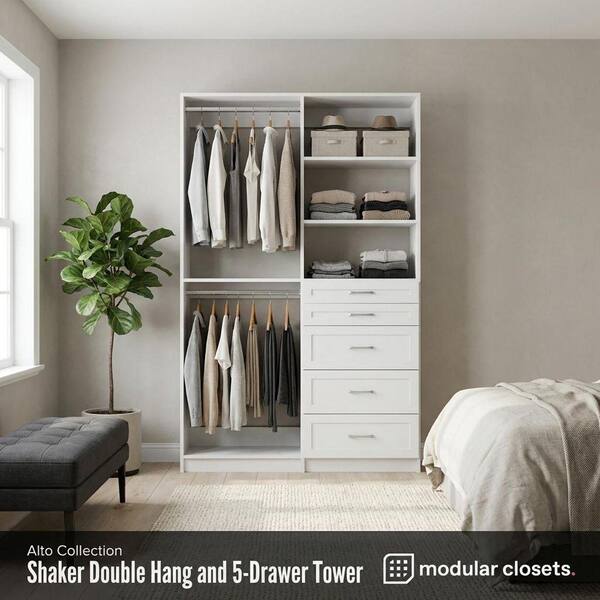 MODULAR CLOSETS Alto 56.25 in. W White Shaker Double Hang and 5