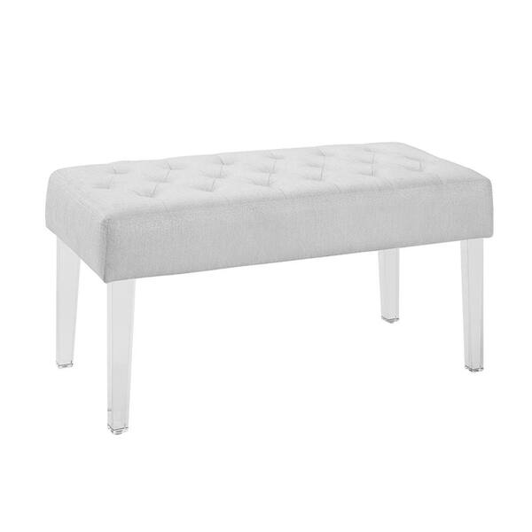 upholstered bench with lucite legs