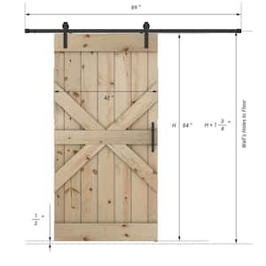 Mid X Series 42 in. x 84 in. Fully Set Up Unfinished Pine Wood Sliding Barn Door With Hardware Kit