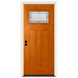 36 in. x 80 in. Right-Hand 1-Lite Craftsman Wendover Saffron Stained Fiberglass Prehung Front Door with Brickmould