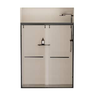 60 in. x 76 in. Clear Tempered Glass Shower Sliding Door with Matte Black Stainless Steel Hardware