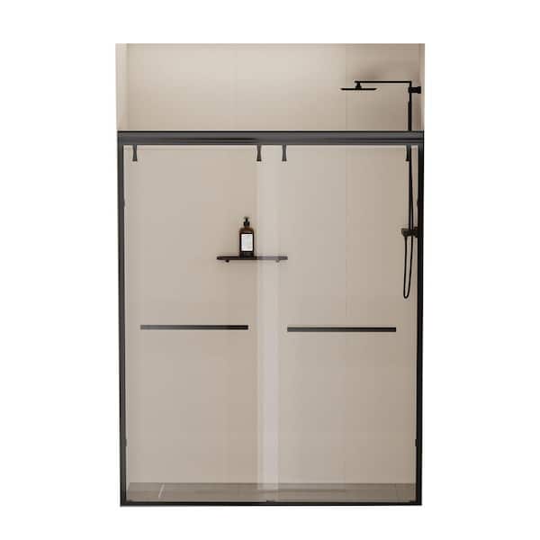 WEGATE 60 in. x 76 in. Clear Tempered Glass Soft-closing Shower Sliding Door with Matte Black Stainless Steel Hardware