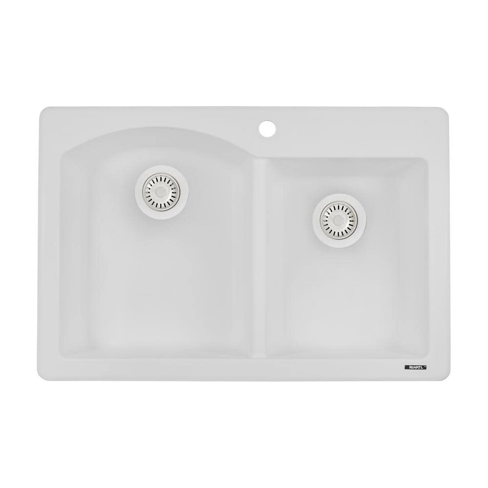 EpiGranite 33 in. Drop-in Double Bowl Kitchen Sink in Midnight Black Granite Quartz Composite with Low Divide price history on PriceWatchPro