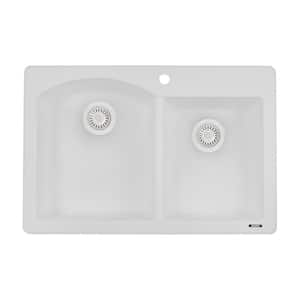 33 in. Arctic White Double Bowl Dual-Mount Granite Composite Kitchen Sink