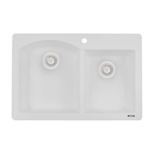 epiGranite 33 in. Drop-in Topmount Double Bowl Kitchen Sink in Arctic White Granite Composite