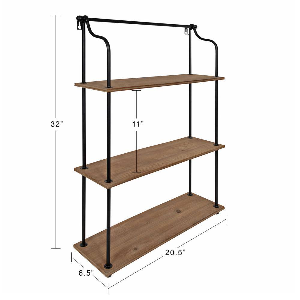 Walters 23" Rustic Brown Wood and Metal Floating Wall Shelf