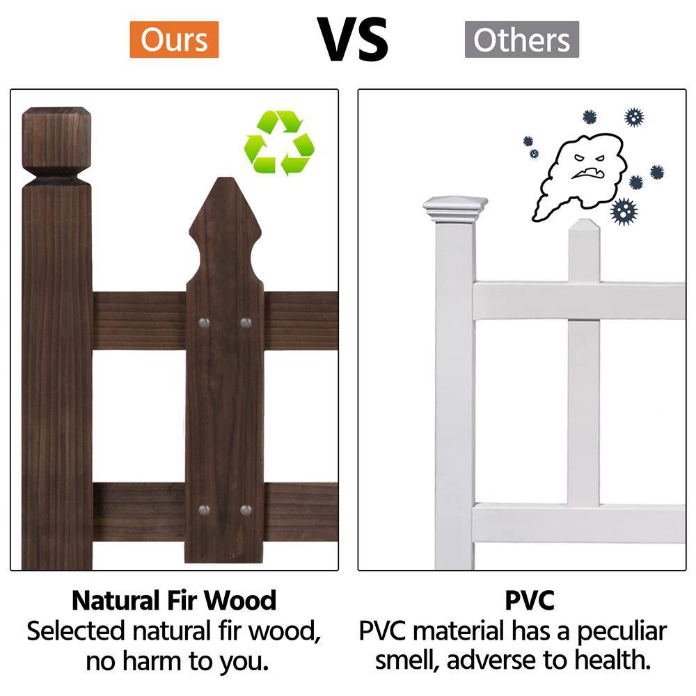 Rustic Dark Brown Fir Wood Garden Picket Fence Set