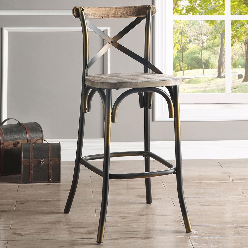 Antique Copper and Oak X-Back Bar Chair