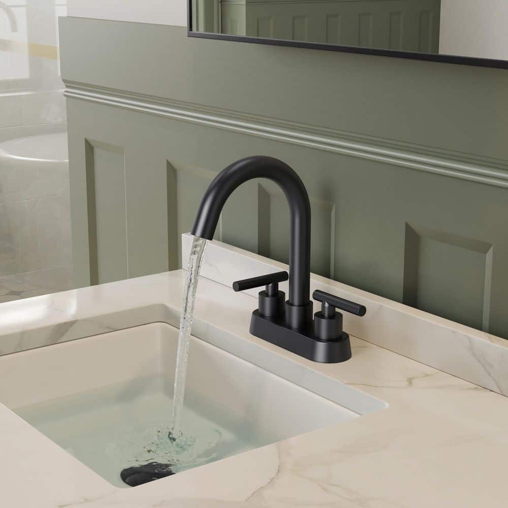 Matte Black Stainless Steel 2-Handle Bathroom Faucet with Deck Plate