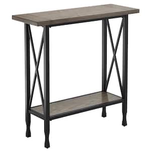 Gray/Matte Black X Design Mixed Wood and Metal Hall Console