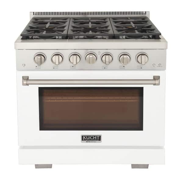 Kucht Professional 36 in. 5.2 cu. ft. 6 Burners Freestanding Natural Gas Range in White with Convection Oven