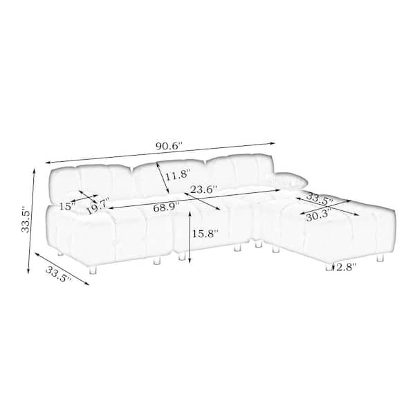 【L'Appartement】ORDINARY JOY Bare Top Z-joyee 88.97 in. Wide Pillow Top Arm Faux Leather L-Shaped