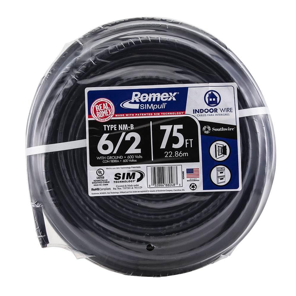 Southwire 75 Ft 6 2 Stranded Romex Simpull Cu Nm B W G Wire 28894424 The Home Depot