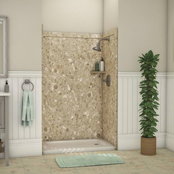 FlexStone Elegance 36 in. x 48 in. x 80 in. 9-Piece Easy Up Adhesive Alcove Shower Wall Surround in Petrafini