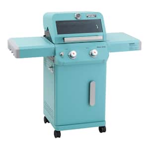 Mesa 2-Burner Propane Gas Grill in Green with Clear View Lid and LED Controls
