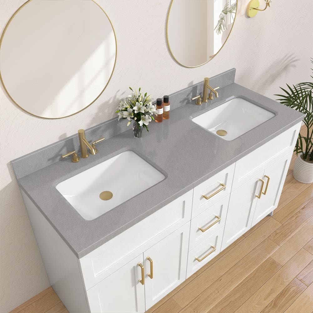 Goi 66 in. W x 22 in. D Engineered Stone Vanity Top Rectangular Double Sink White Sink Bathroom Vanity Top in Gray price history on PriceWatchPro