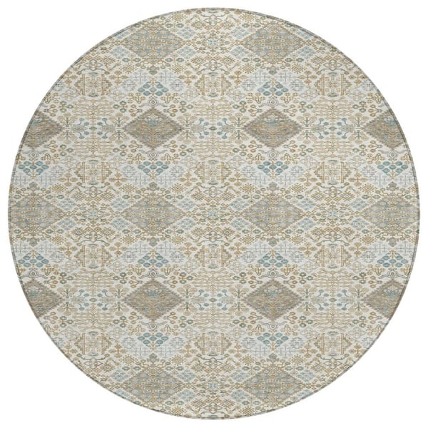 Chantille Machine Washable Indoor/Outdoor Abstract ACN2477 Ivory 8 ft. x 8 ft. Round Rug