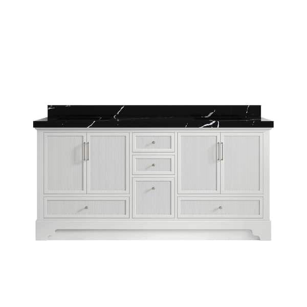 Willow Collections Alys 72 in. W x 22 in. D x 36 in. H Double Sink Bath Vanity in White with 2" Calacatta Black Quartz Top