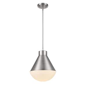 Ludlow 1-Light Brushed Nickel Hanging Pendant Light Fixture with White Opal Glass Shade