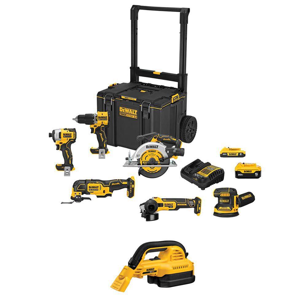 20V Lithium-Ion Cordless 6-Tool Combo Kit and Wet/Dry Vac with 5 Ah and 2 Ah Batteries, Charger and Rolling Toolbox