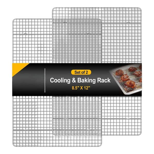 1 qt Silver Stainless Steel Baking Tool Wire Cooling Rack Oven Safe Rust-Resistant Baking Roasting Grilling 2-Pack