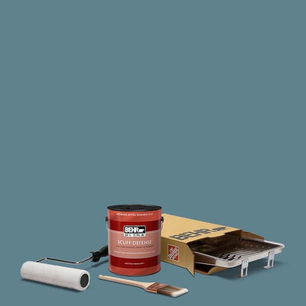 BEHR 1 gal. #S470-5 Blueprint Ultra Extra Durable Flat Interior Paint and 5-Piece Wooster Set All-in-One Project Kit