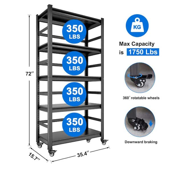 Tileon 4-Shelf Iron Pantry Organizer with Wheels in Silver, Adjustable Heavy-Duty Storage Shelves for Kitchen