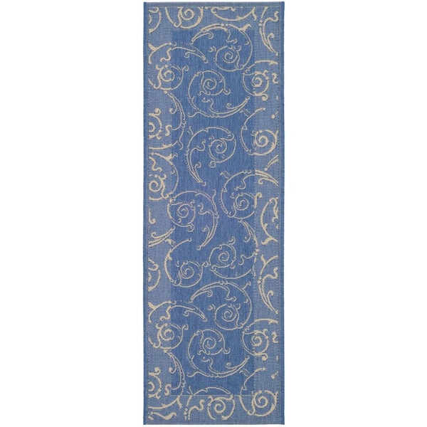 SAFAVIEH Courtyard Blue/Natural 2 ft. x 12 ft. Border Indoor/Outdoor Patio  Runner Rug