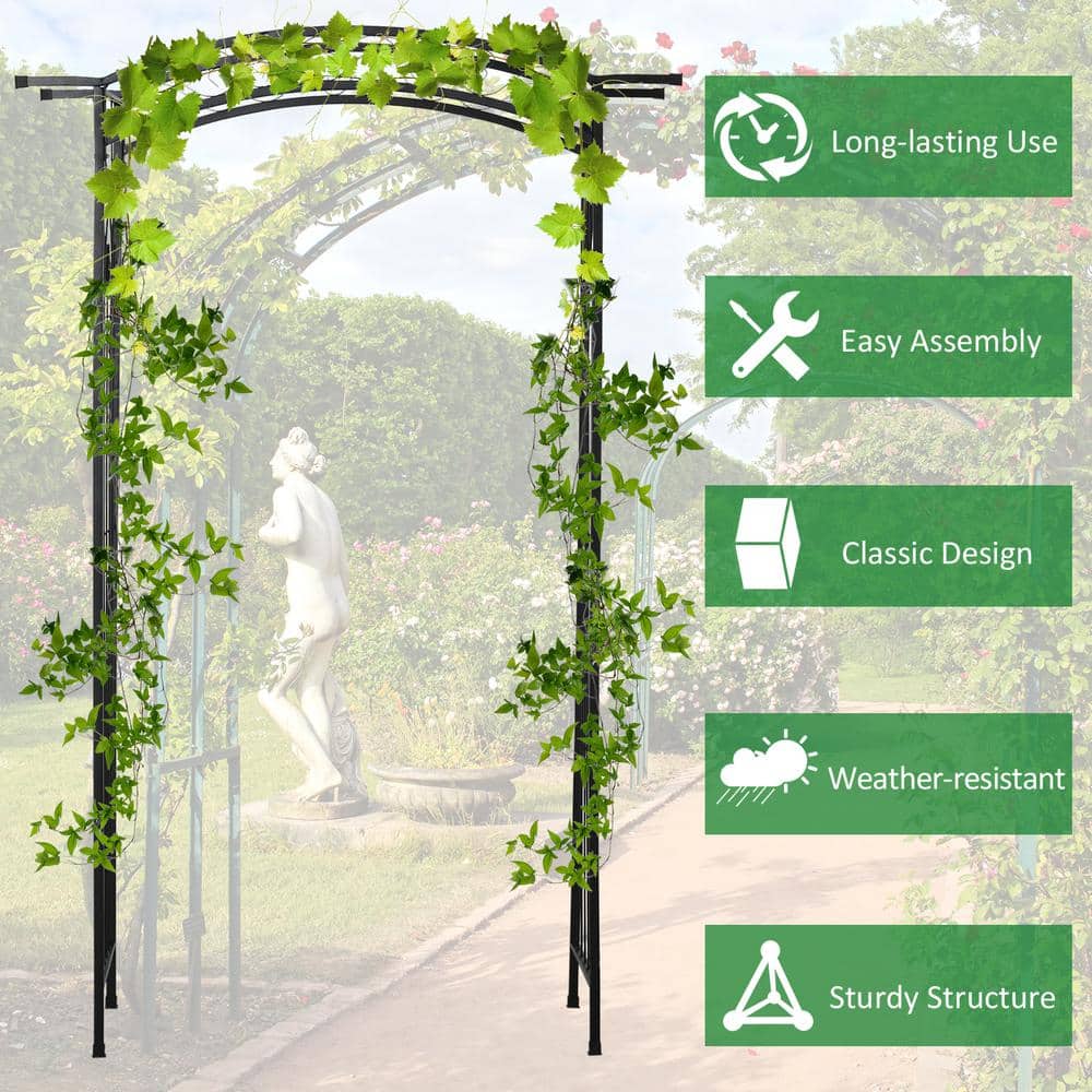 Matte Black Metal Garden Arch Arbor with Scrollwork