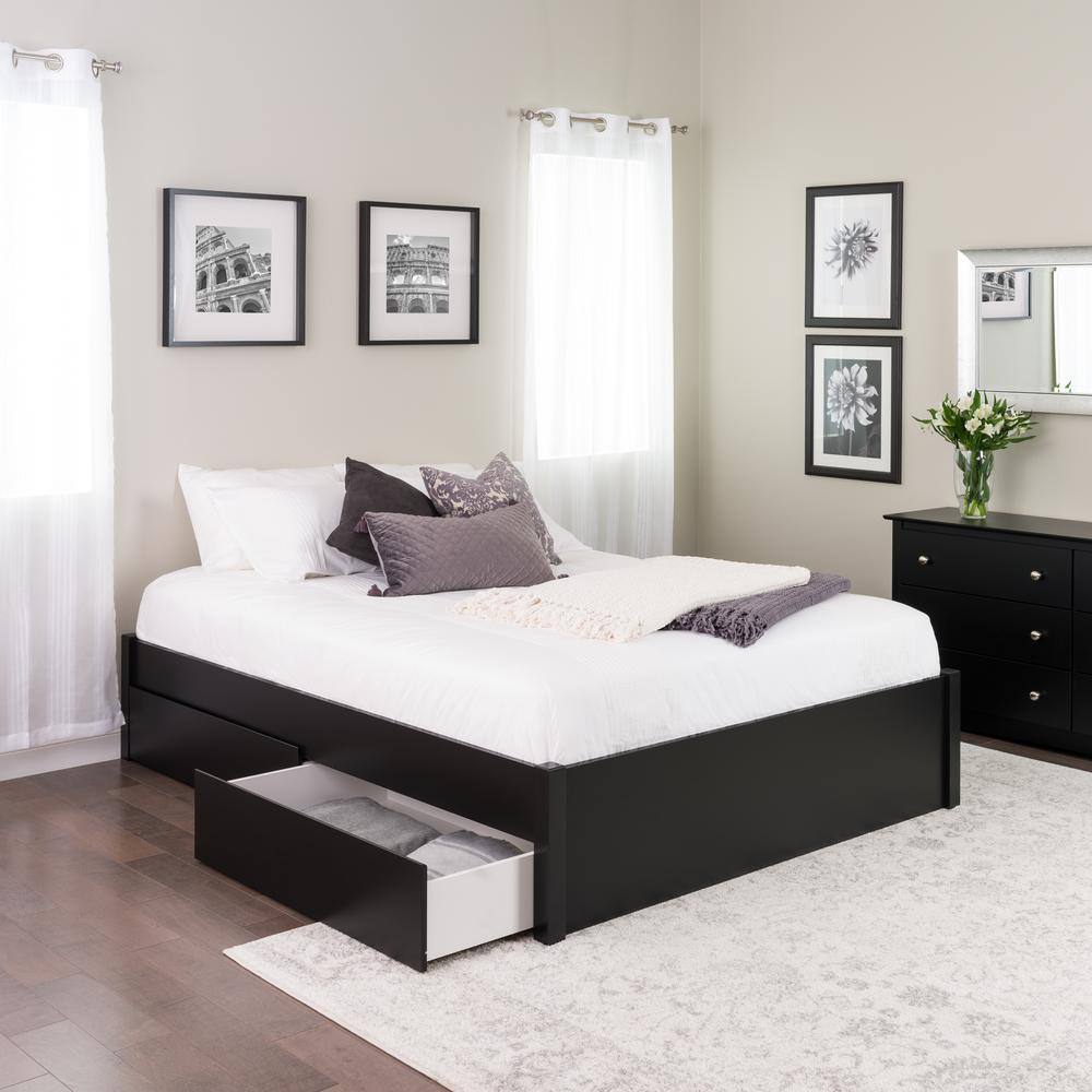 Black Queen 4 Post Platform Bed With, Black Full Size Bed Frame With Drawers